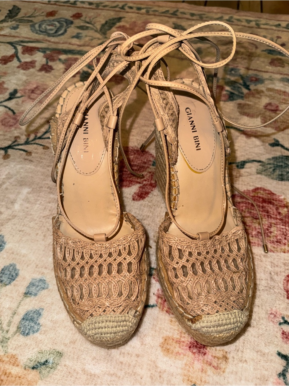 Gianni Bini Woven Espadrille Lace up Wedges